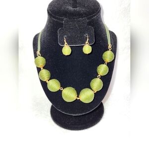 CATO Olive Green Beaded Necklace and Drop Earring Set / Pierced